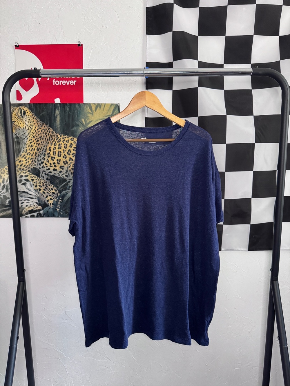 Aerie Linen Blend Navy Blue Oversized T-shirt